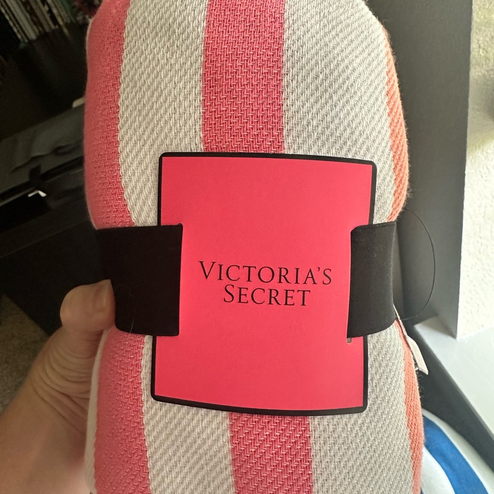 Victoria's Secret Coral and White Striped Beach Throw
